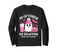 Halloween Breast Cancer Women in October We Wear Pink Maglia a Manica