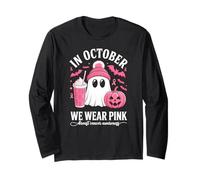 Halloween Breast Cancer Women in October We Wear Pink Maglia a Manica