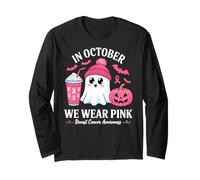 Halloween Breast Cancer Women in October We Wear Pink Maglia a Manica