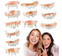 Halloween brutti denti falsi - 12 pezzi denti demoni & divertenti morsi bob, riutilizzabili, comodi e realistici per adulti e bambini, accessorio per feste di carnevale