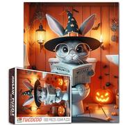 Halloween Bunny Witch Hat Puzzle per adulti 1000 pezzi divertente coniglio sul bagno puzzle con zucche candele ragno pipistrelli puzzle animali carino famiglia Halloween impegnativo puzzle regalo