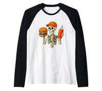 Halloween Burger Skeleton Foodie Burger Cook Chef Maglia con Maniche Raglan