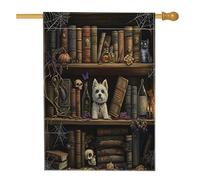 Halloween Cairn Terrier Cane Front Yard Cortile Lino Casa Verticale Bandiere 28x40 Doppio Lato per Esterno, Scary Witchy Magic Books Puppy Home Print Flag, Pet Home Outdoor Pattern Flag