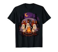 Halloween Camping Ghost Camper Vintage Style Campfire Art Maglietta con Stampa Grafica Economica