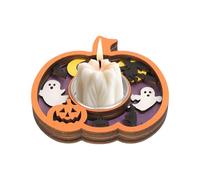 Halloween Candle Holder - Portacandele | Pumpkin Ghost Candle Holder | Wooden Table Centerpieces Halloween Decorations For Home Decor Party Living Room Bedroom Farmhouse | 10,5 x 10,5 cm