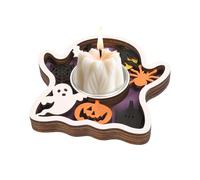 Halloween Candlestick, Pumpkin Ghost Holder, Wooden Candle Stand, Festive Desk Decoration, Holiday Parties Accessory for Living Room, Bedroom, Restaurant, Hotel, Thanksgiving Use, 4.33x4.33 Inches
