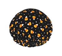 Halloween Candy Corn Cuffia da impermeabile nera, Cuffia elastica per capelli da bagno Protezione ambientale Cuffia da bagno per capelli, Doppio strato impermeabile Cappello da da bagn