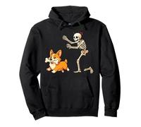 Halloween Cane Scheletro Divertente Insegue Corgi Felpa con Cappuccio