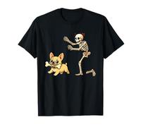 Halloween Cane Simpatico Scheletro Insegue Bulldog Francese Maglietta