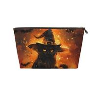 Halloween cappello strega gatto nero una borsa per il trucco, borse cosmetiche borsa da viaggio borsa trucco borsa per il trucco per le donne, borsa per il trucco in pelle, carino sacchetto per il