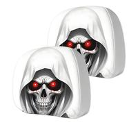 Halloween Car Headrest Covers - Skull Spooky Elastic, 2 Piece Set, Auto Seat Headrest Pillow Covers for SUV RV Truck Interior Decoration for Daily Commute Travel Road Trips
