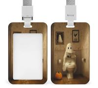 Halloween carino fantasma lettura giornale toilette porta badge clip retrattile porta carte di credito protezione nome distintivo nome tag per lavoro ufficio medico infermiera