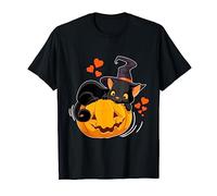 Halloween Carino Gatto Nero Strega Cappello Zucca Maglietta