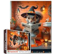Halloween Carino Scoiattolo Puzzle per Adulti 1000 Pezzi Divertente Animale Bagno Puzzle con Zucche Candele Spider Bats Accogliente Casa infestata Decorazione Puzzle Famiglie Halloween Night Puzzle