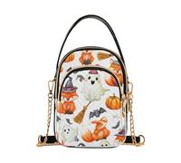 Halloween Carino Volpi Fantasmi Delle Donne Borsa A Tracolla Catena Portafoglio Del Telefono Cellulare Borsa Floreale Stampa Cerniera Signora Crossbody Bag, 15 cm × 21,1 cm × 7,9 cm