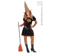 HALLOWEEN CARNEVALE COSTUME VESTITO STREGA PUMPKIN BAMBINA 5/7 ANNI