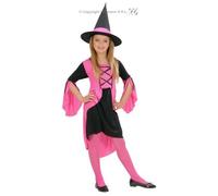 HALLOWEEN CARNEVALE COSTUME VESTITO STREGA ROSA BAMBINA 11/13 ANNI