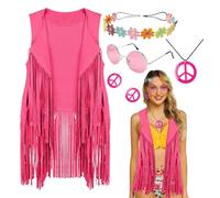 Halloween Carnevale Donne Hippie Costume Set Frange Dettaglio Discoteca | 5 pezzi abiti da discoteca, per famiglia, amici, colleghi, feste hippy, fotografia di strada, abbigliamento casual, ciao