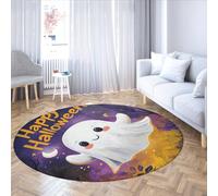 Halloween Cartoon Ghost Tappeto rotondo Misteriosa notte foresta Carino Viola Circle Tappeti Interno Antiscivolo Grande tappeto per la camera da letto scuola materna 160cm