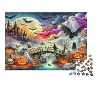 Halloween Castello Stregato Puzzle 1000 Pezzi Carta Puzzle per Adulti Paesaggio Notturno Gioco di Puzzle 1000 Pezzi Relax Regalo 38x26cm/1000pcs