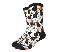 Halloween Cat Black With Witch Hat Pattern Calzini 40Cm Stampe Calzini Donna Divertenti Calze Per Esterno Hike Running
