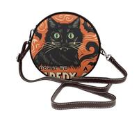 Halloween Cat - Borsa a tracolla da donna, rotonda, in pelle vegana, con tracolla regolabile