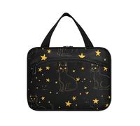 Halloween Cat Evil Cat Black Gold Star Hanging Kit da viaggio per le donne con gancio, designer kit da barba essenziale borsa per gli uomini per gli elementi essenziali di viaggio vacanza organizador