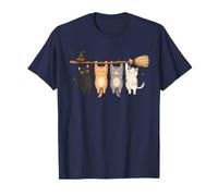 Halloween Cat Mom Cute Kitties on a Witch Broom Cat Dad Maglietta