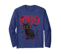 Halloween Cat Tee Catriula Vampire Art per Amanti dei Maglia a Manica