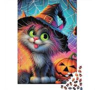 Halloween Cat Witch Puzzle 1000 Pezzi Puzzle Adulti Impegnativo E Difficile Per Straordinario Regalo Per Amore E Amico 70x50cm/1000pcs