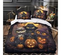 Halloween Cats Set Di Copripiumino morbida microfibra 3 Pezzi stampa di 3D con federa Coon Strega Set Di Copripiumino con federa per cuscini traspirante ultra morbido for adulti King（220x240cm）