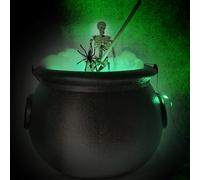 Halloween Cauldron - 20x16cm Cauldron Halloween Decorations With Skeleton And LED Lights | Realistic Black Witch Bowl, Spooky Props For Mantel Desktop Table Kitchen Bedroom