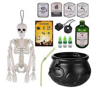 Halloween Cauldron Bowl | Spooky Vintage Pot with Potion Bottle | Halloween Party Decorations | for Porch Patio Yard Lawn Garden Window Entryway Dining Room Mantel Counter