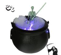 Halloween Cauldron, Cauldron Decorations with Skeleton and LED Lights, 7.87x6.3 inches Compact Black Witch Bowl, Spooky Props for Mantel, Desktop, Table, Kitchen, Bedroom