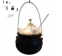 Halloween Cauldron Decor, Skeleton Display with LED Illumination, Black Witch Pot Centerpiece, Glowing Haunted Bowl Accent, Spooky Indoor Ornament, Ideal for Mantel, Tabletop, Kitchen, Bedroom