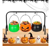 Halloween Cauldron Serving Bowls - Witches Cauldron Candy Holder | 3-Piece Decorative Snack Container with Metal Rack for Party Table, Wedding, Kitchen Buffet, Dessert Display, Outdoor Picnic