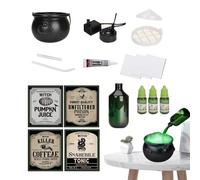 Halloween Cauldron, Witch Cauldron with Floating Potion Bottle, Diffuser with Green Mist, LED Light, Indoor Halloween Decoration, Fall Festival Prop, Haunted House Display, Backyard Event Decor