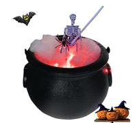 Halloween Cauldron, Witch Decor Bowl, Built-in Skeleton and Lights, Spooky Decorative Prop Design with Festive Display Piece for Table, Porch, Mantel, Desktop, Home, 7.87x6.3 inches