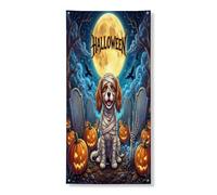 Halloween Cavalier King Charles Spaniel Copertura per porta decorativa 91 x 182 cm, porta cimitero da appendere per porta d'ingresso, per interni ed esterni, portico per cani, sfondo, forniture