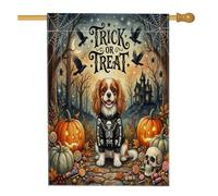 Halloween Cavalier King Charles Spaniel Dog Front Yard Backyard Linen Vertical House Flags 28x40 Double Face per esterno, Holiday Goth Home Print Flag, Candy Home Outdoor Pattern Flags