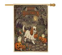 Halloween Cavalier King Charles Spaniel Dog Front Yard Backyard Vertical House Flags 28x40 Double Face per esterno, casa infestata fantasma casa stampata bandiera, spaventosa decorazione per esterni