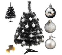 Halloween Christmas Tree 2ft Black Christmas Tree Desktop piccolo con corda leggera ＆ Ornamenti a palla artificiale per l'ufficio di Home Office Halloween Decor