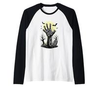 Halloween Cimitero Zombie Mano Tombe Gotico Maglia con Maniche Raglan