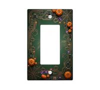 Halloween Circuit Board Decor Singolo Rocker Interruttore Luce Copertura | Linee di circuito in rame, accenti di zucche, dettagli ragnatela, estetica industriale moderna, decorazione per la casa