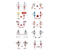 Halloween Clown Face Stickers 10 - Pieces Waterproof Themed Event Role for