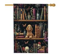 Halloween Cocker Spaniel Cane Front Yard Cortile Lino Casa Verticale Bandiere 28x40 Double Face per Esterno, Scary Witchy Magic Books Puppy Home Print Flag, Pet Home Outdoor Pattern Flag