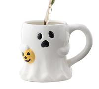 Halloween Coffee Mug, Ghost Face Cup, Cute Ceramic, 400ml Adorable and Sturdy Spooky Gothic Bottle for Kids, Adults, Tea, Drinks, Cafe, Juices, Fall, Kitchen, White Color