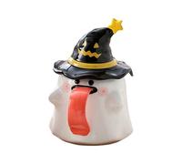 Halloween Coffee Mug - Ghost Shape Cup | Cute Tea Mug With Lid | 450ml Ceramic Cup For Juice, Wine, Beer, Tea Or Coffee - Spooky Drinkware For Movie Nights, Teachers, Parties, Living Room