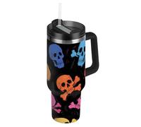 Halloween colorato scheletri vuoto bocca larga bottiglia d'acqua grande con coperchio cannuccia tazza decorativa da viaggio per scuola, sport, asilo nido, campeggio e altro Vaso para te Caliente 1,18