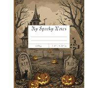 Halloween composition notebook featuring a spooky church and jack-o'-lanterns in a cemetery. 120 pages, 7.5" x 9.25" in size.